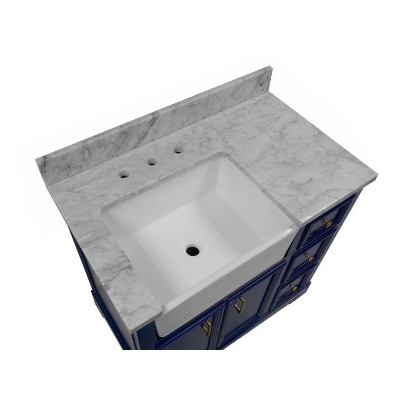 Emiliano 36'' Single Bathroom Vanity with Top, Carrara Marble, Royal Blue