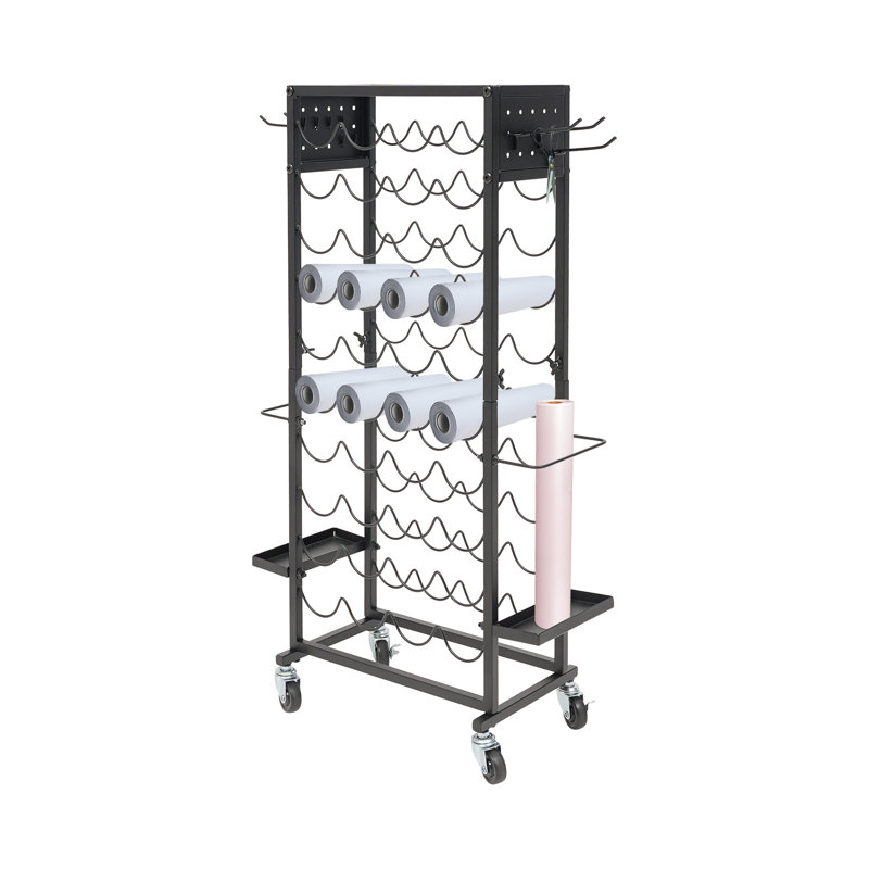 40 Compartments Mobile Vinyl Roll Holder Cart, Matte Black
