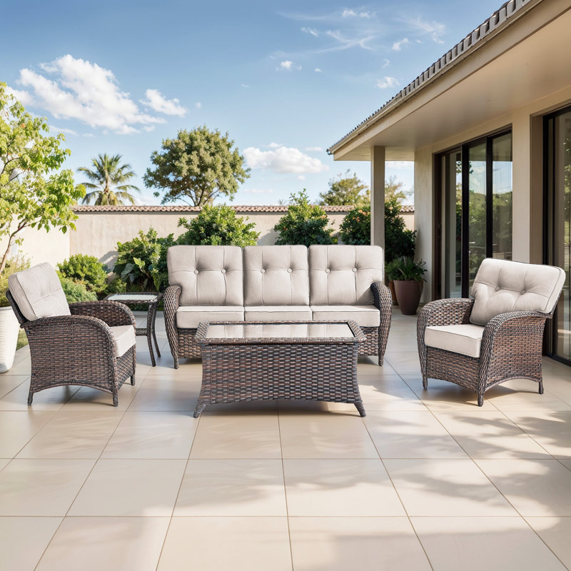 Ensemble de mobilier de patio en osier d'extérieur Harbor, ensemble de conversation en rotin 5 po avec canapé et chaises