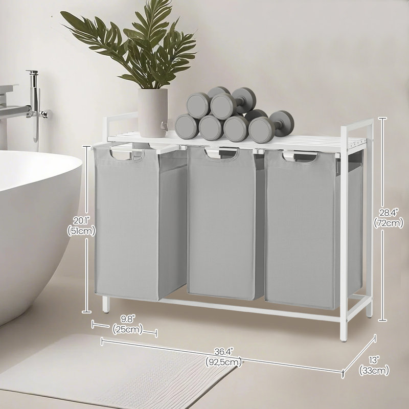 Laundry Hamper with 3 Pull-Out and Removable Bags, Dove Gray / Cloud White