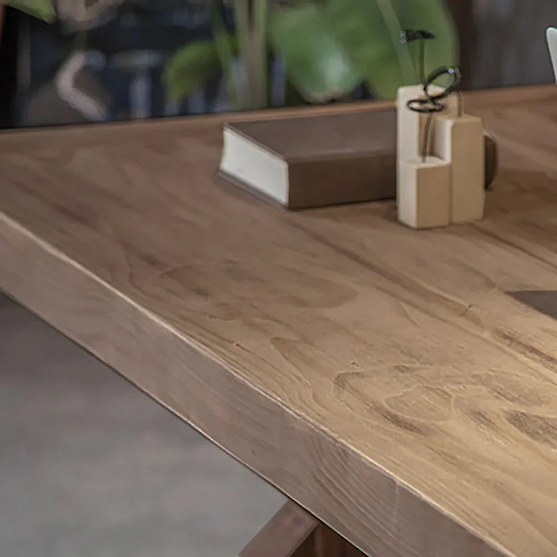 Natural Wood Rustic Farmhouse Trestle Base Office Desk