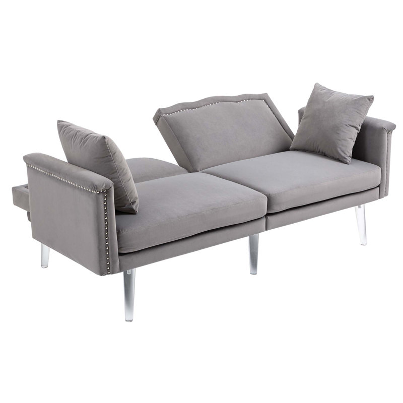 Canapé à accoudoirs carrés 64,57 po Ferrante, Velours gris