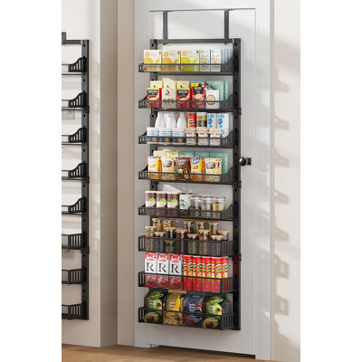8-tier Over The Door Pantry Organizer, Large Metal Door Spice Rack With Adjustable Basket, 2 In 1 Wall Mount Or Hanging Heavy-duty Pantry Door Storage