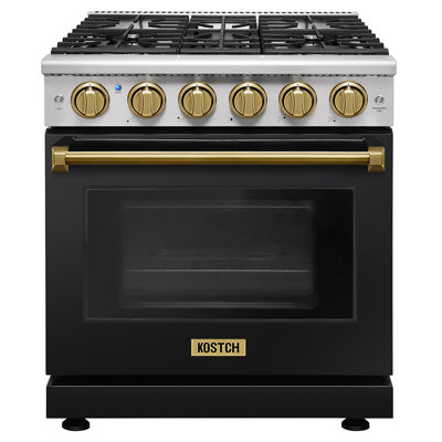 Kostch 30" Gas Range 4.55 Cu.ft.5 Burners Freestanding Natural Gas Stove in Black with Bronze Accents