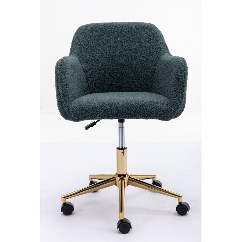 Teddy Fabric Material Adjustable Height 360 Revolving Home Office Chair With Gold Metal Legs And Universal Wheel For Indoor