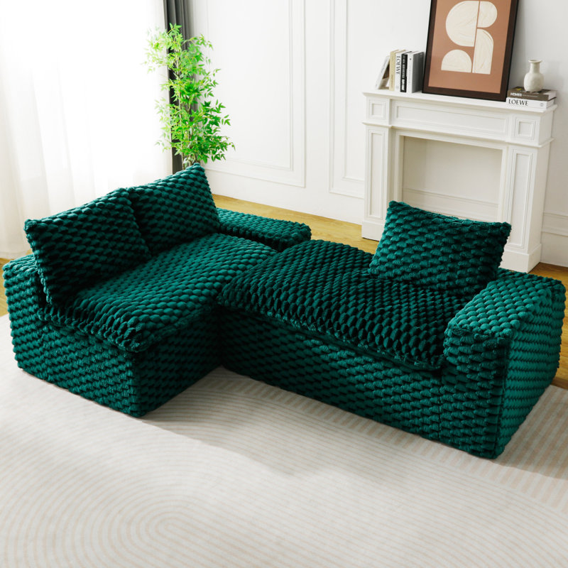 Canapé polyvalent Green Turtle, Left Hand Facing, Velours vert