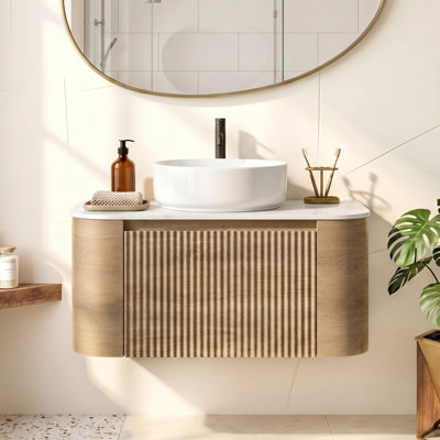 Comptoir de salle de bain mural en bois 30 po E1