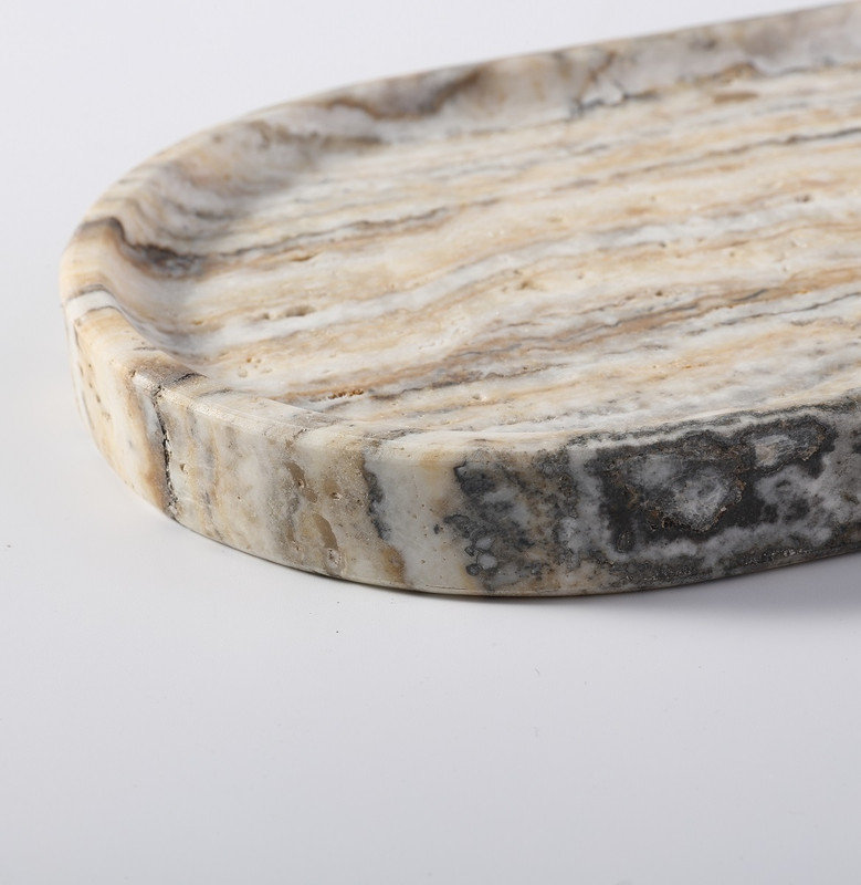 Plateau en marbre naturel ovale Guein, Blanc Traonyx