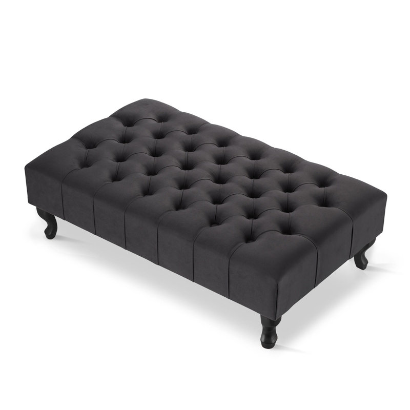 Ainura 80cm Wide Velvet Tufted Rectangle Solid Colour Cocktail Ottoman, Black, Dark Grey