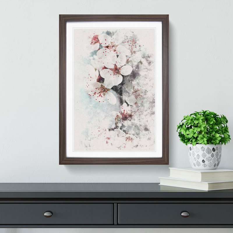 White Blossoms - Picture Frame Painting Print, 87cm H x 62cm W x 2cm D, Walnut Framed