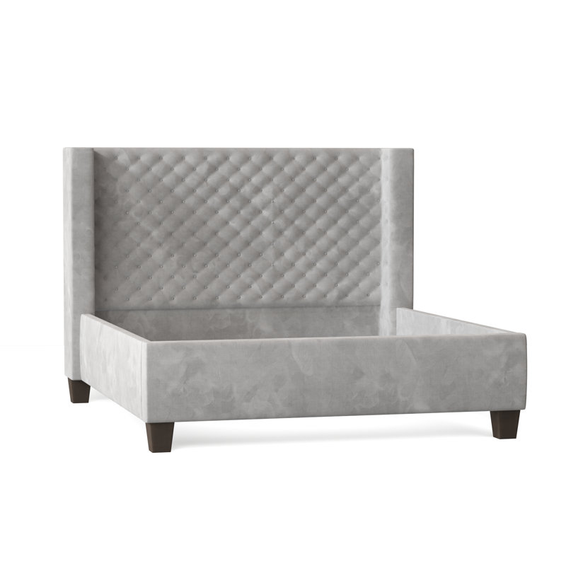 Lit tapissier standard Bren, Grand, Bella en velours performance blanc, Brun acajou
