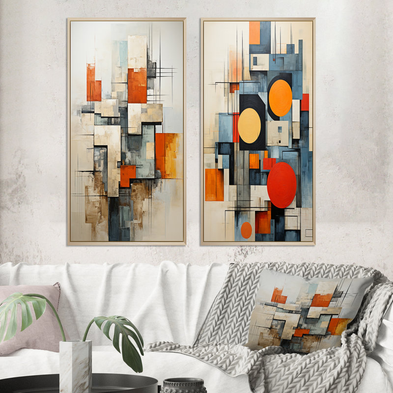 Constructivism Constructed Horizons V - Abstract Wall Decor Set Of 2, Brown Framed, 20" H x 24" W