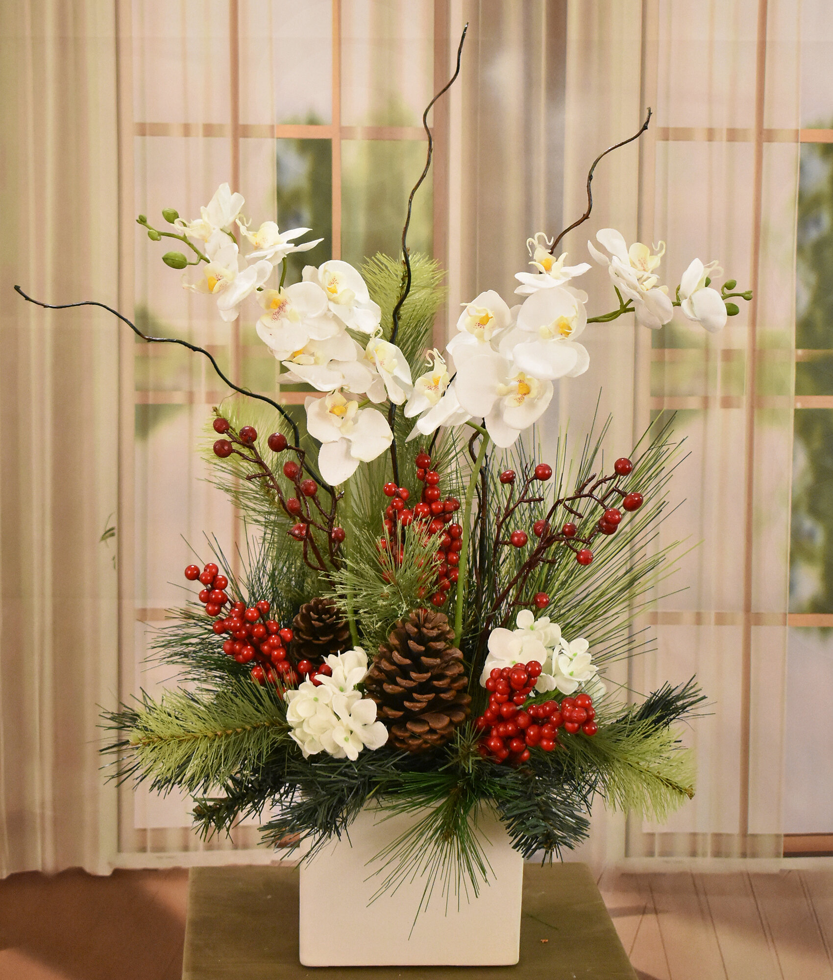 Holiday Winter Artificial Flower Arrangement-christmas Faux