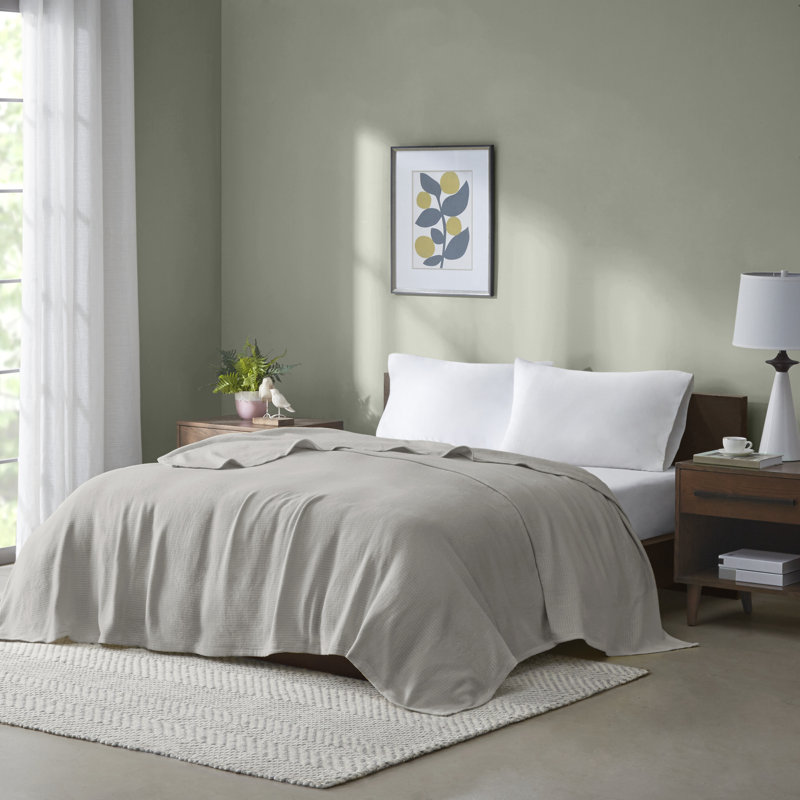 Gray Full/Queen Cotton Basketweave Blanket