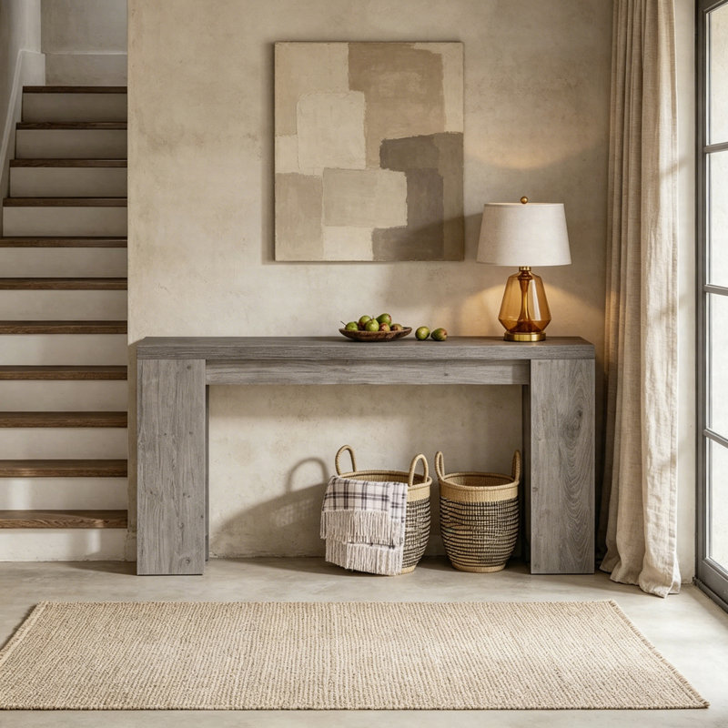 Table d'appoint 70,9 po de style campagnard très long, table d'appoint étroite, Gris