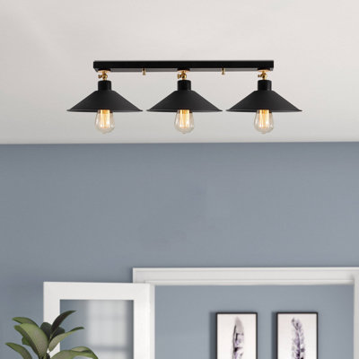Modern Industrial Chandelier, Black Metal Body, 31.5 in Diameter x 6.7 in Height | 3 x E27 Max 40W Sockets | Stylish Scandinavian Design | Perfect for Dining Room & Living Spaces, Elegant & Contemporary Lighting Solution