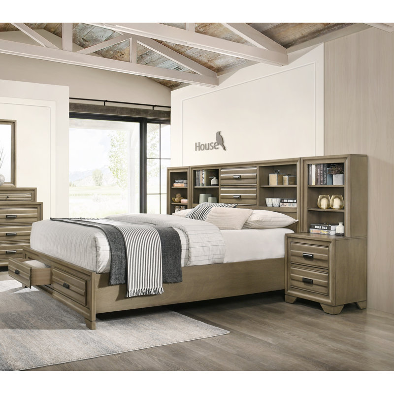 Lit plateforme avec rangement en bois massif Shoreham, Grand
