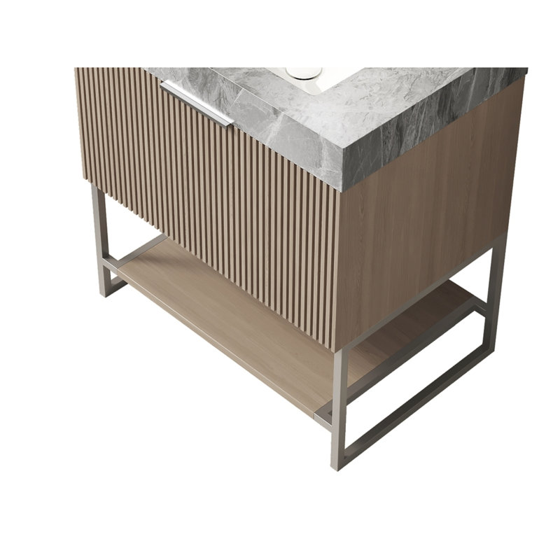 Base de meuble-lavabo autoportant en chêne brun clair de 30 pouces