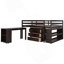 Lit mezzanine double bas avec cabinet, tablettes et bureau portatif à roulettes, lit multifonctionnel-611202895