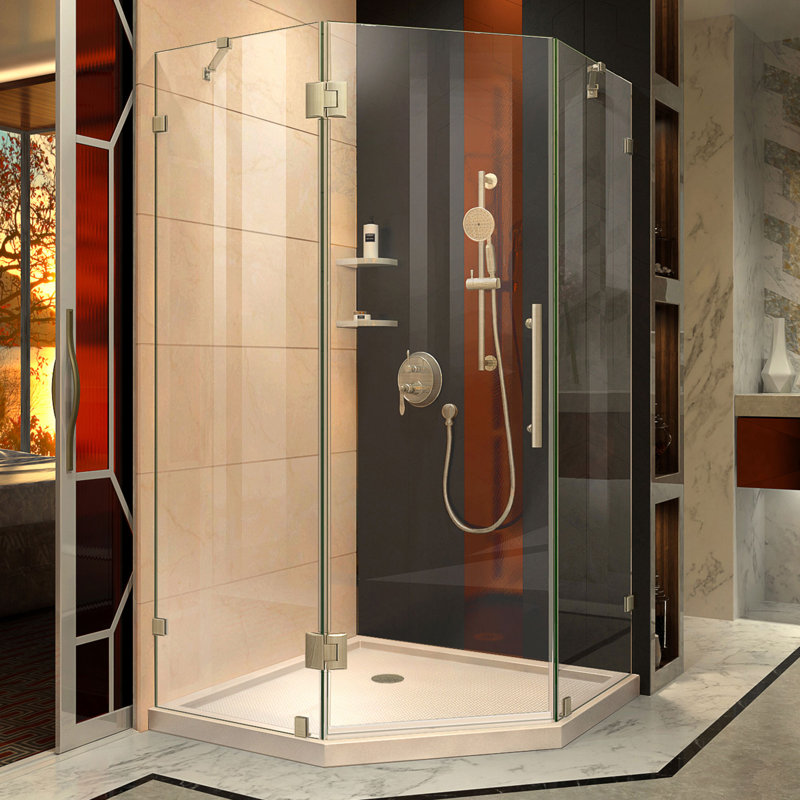DreamLine Prism Lux 40" x 74.75" Neo-Angle Hinged Shower Enclosure with Base Included, Brushed Nickel/Biscuit