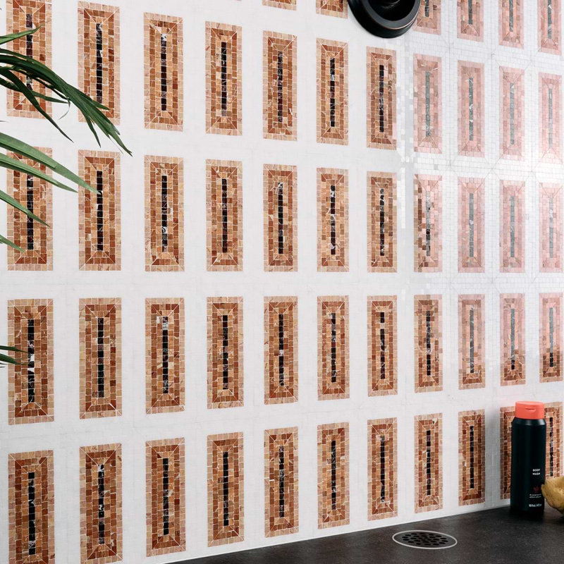 Ako 4x9 Rectangle Marble Micro Mosaic Tile, Terracotta Rosa