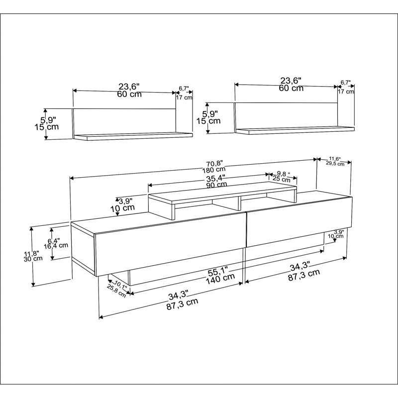 Lusi TV Stand for TVs up to 71'', Coffee/White