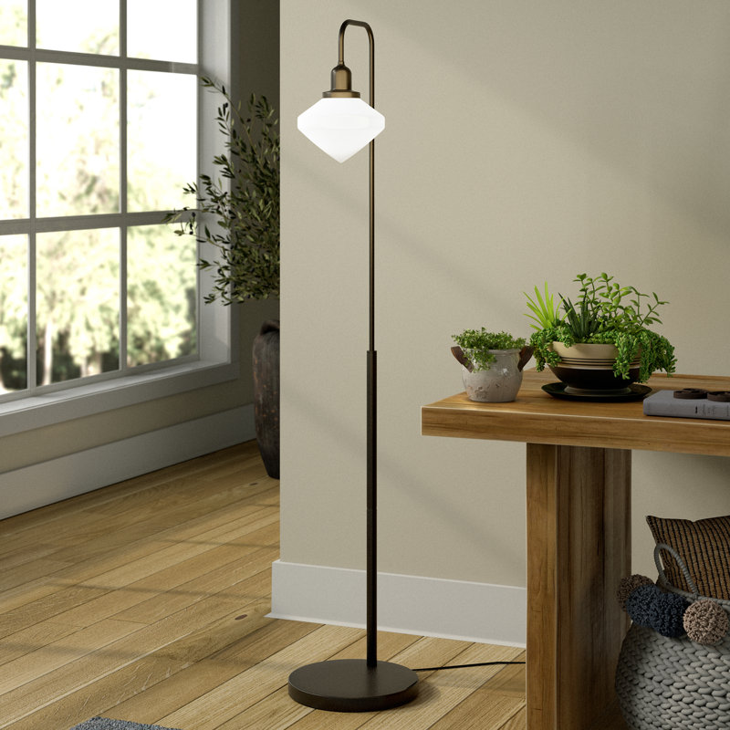 Chareen 62'' Arched Floor Lamp, Blackened Bronze, White