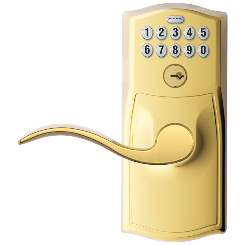 Accent Keypad Lever with Camelot Trim, Polished Brass, Yes, Reversible