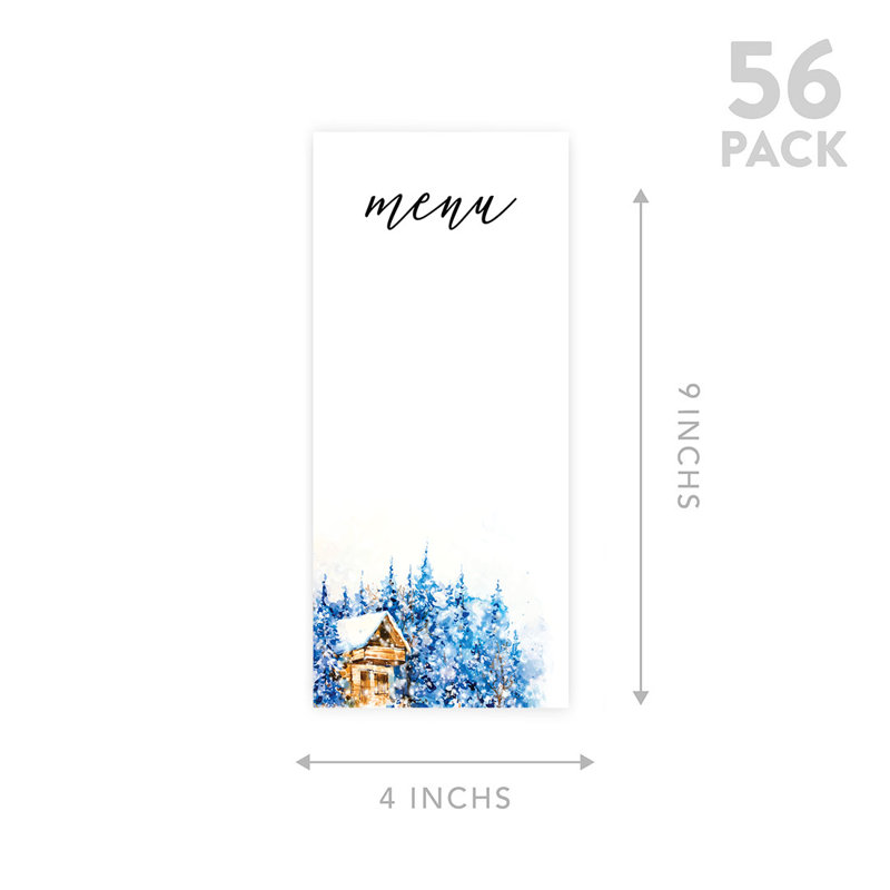 Cartes de menu imprimables de mariage d'hiver pour imprimante de bricolage, paquet de 52