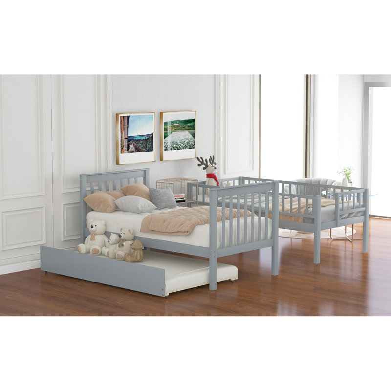 Lit simple superposé au dessus d'un lit simple avec lit gigogne et rangement, Gris