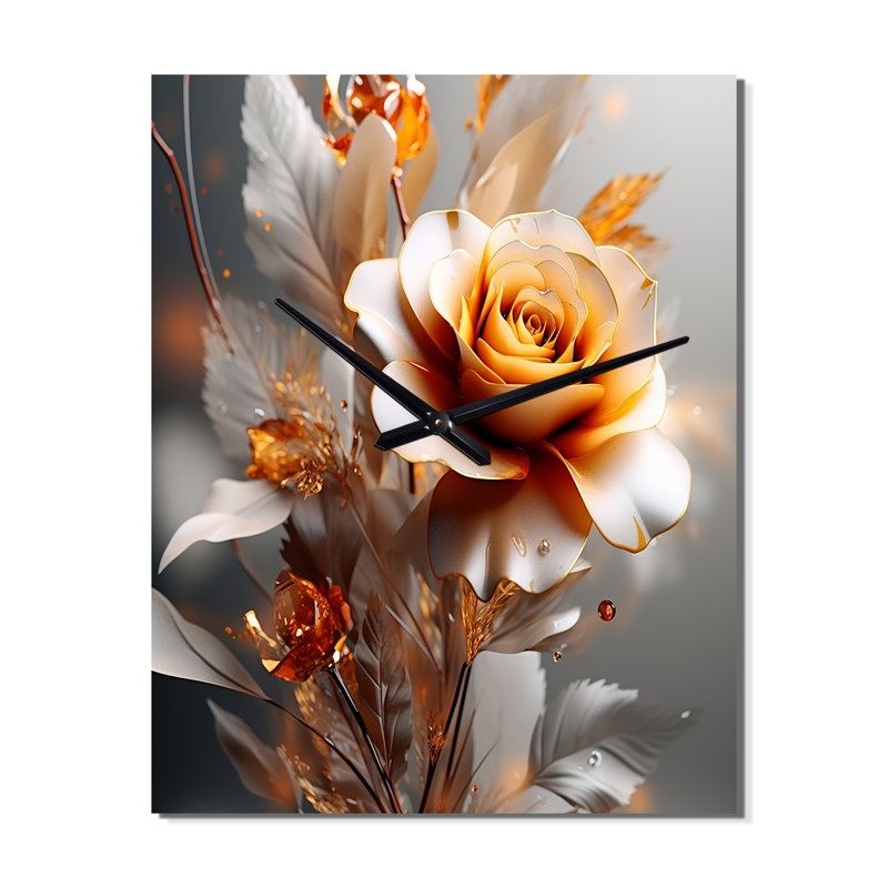 Exquisite White Rose Delicate Glam Illustration I - Rose Modern Wall Clock, Extra Large