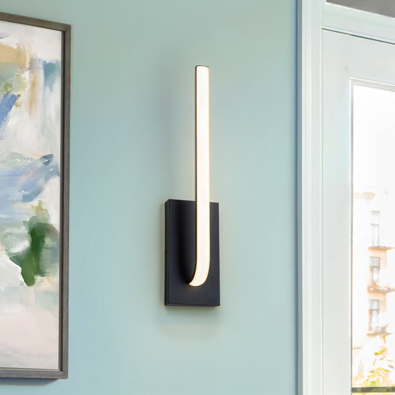 Minimalist Matted Black J-Hook Integrated LED Wall Sconce
