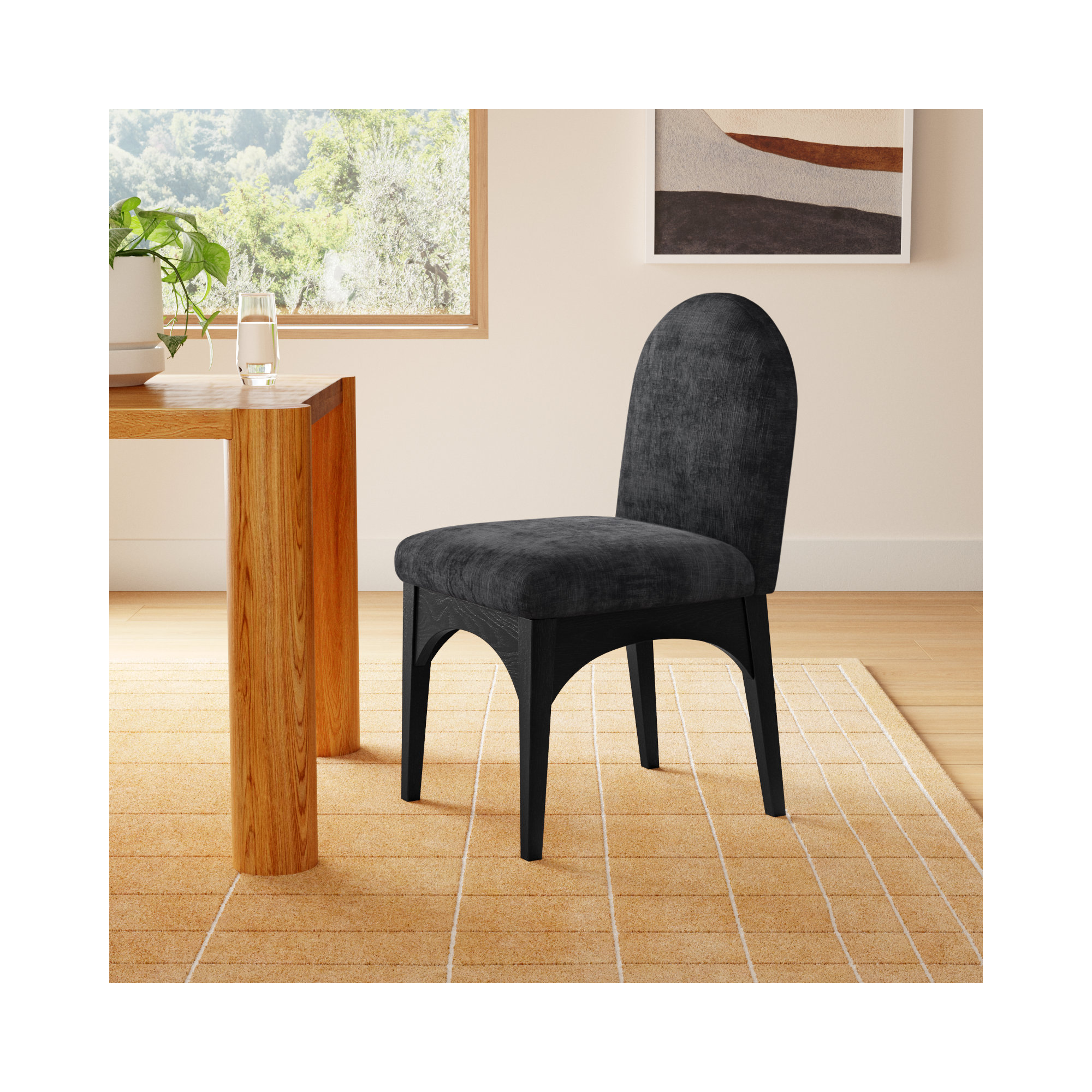 Charith Dining Chair, Black Chenille, Black