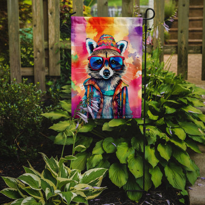 Drapeau de jardin hippie et raton laveur