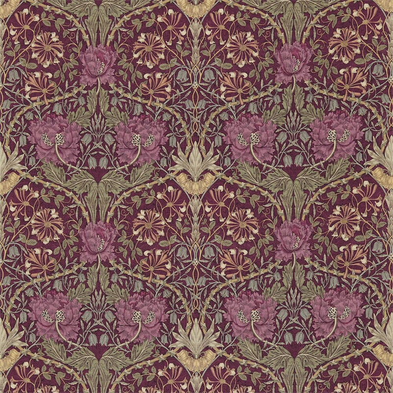 Honeysuckle & Tulip Fabric, Wine/Bay Leaf