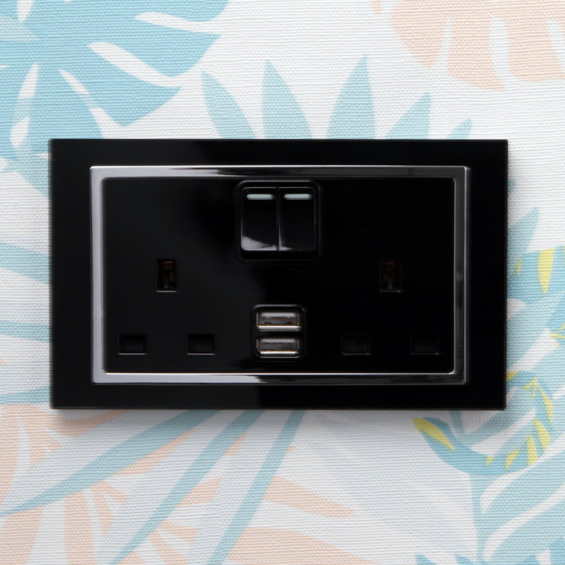 Crystal CT 2.1A USB & 13A DP Double Plug Socket With Switch White, Black