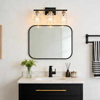 3-Light Bathroom Vanity Lights With Hammer Glass Shade