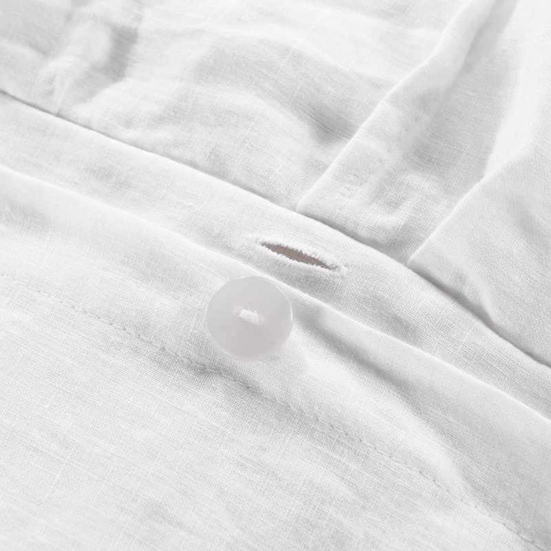Meadow Park 100% French Linen Ruffled Duvet Cover Set | Stone Washed 3 Piece Bedding Set | OEKO-TEX Certified, White