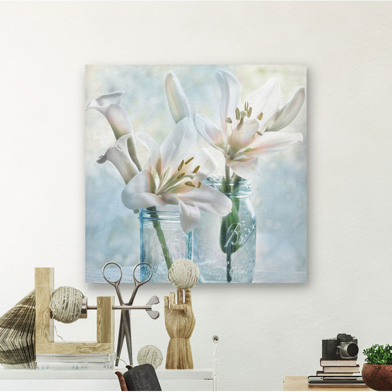 " Ball Mason Lily I ", 16" H x 16" W x 1.5" D, Wrapped Canvas
