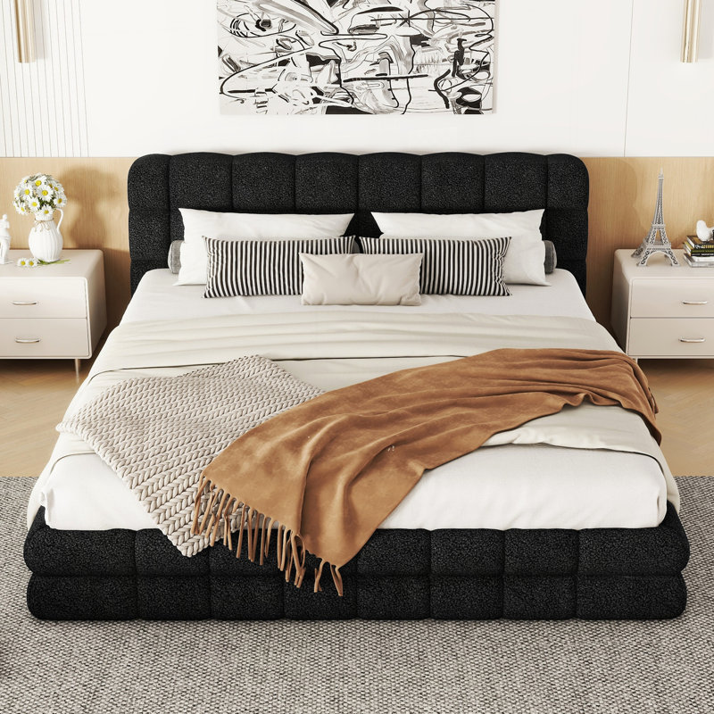 Grand lit plateforme tapissier, noir, Noir