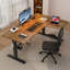 Bureau en bois massif à manivelle réglable en forme de L pour ordinateur-523157789