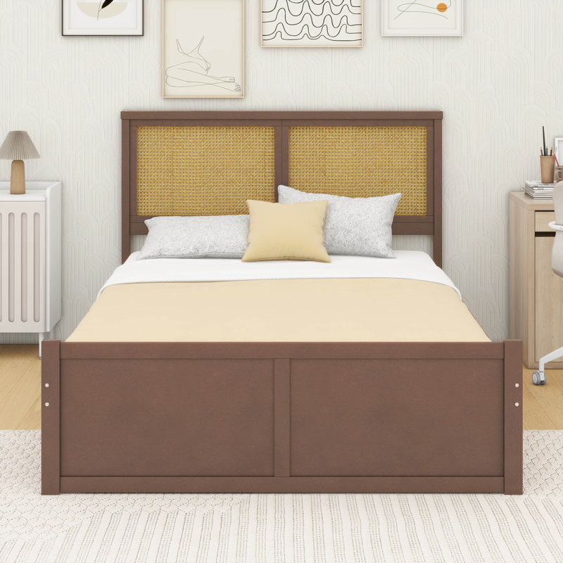 Lit plateforme en bois avec 4 tiroirs de rangement intégrés, Double, Espresso