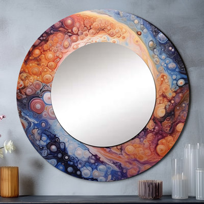 Jaune jaune orange galactique - miroir décoratif Comets, grand miroir mural rond moderne, impression d'art en métal