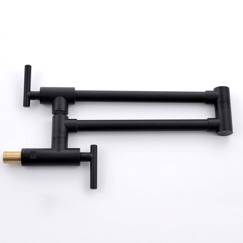 Kitchen Faucet - Brass Wall Mount Pot Filler, Black, 360 Rotatable Double Jointed Arms Mounted Filler Material With Joint Swing Arms, Black Finish