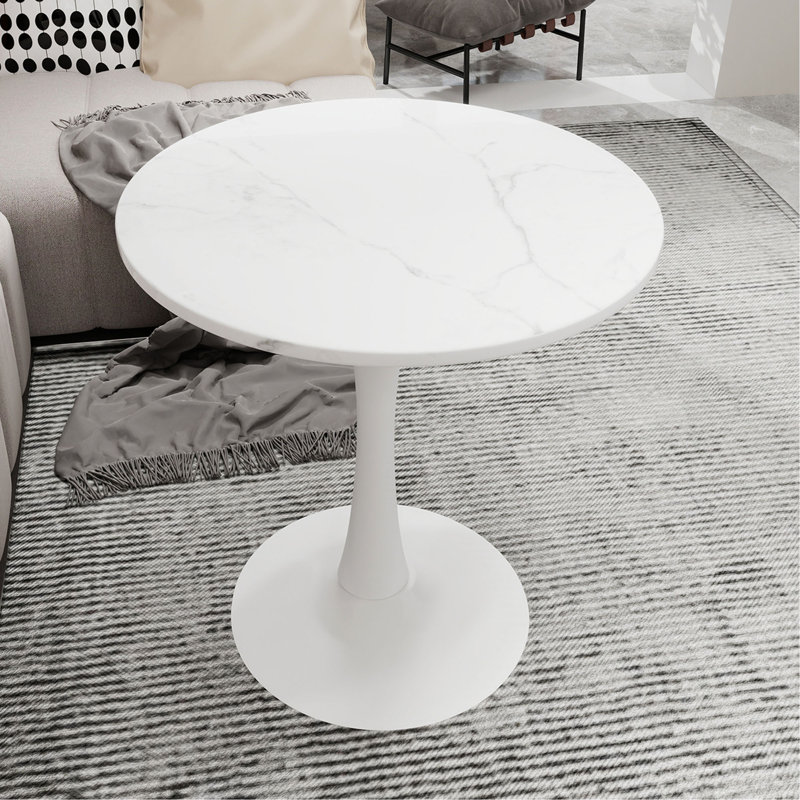 27.6-Inch Coffee Table, Mid-Century Modern Style Dining Table, Suitable For 2-4 People, Featuring A Round Marble Tabletop, For Various Settings.