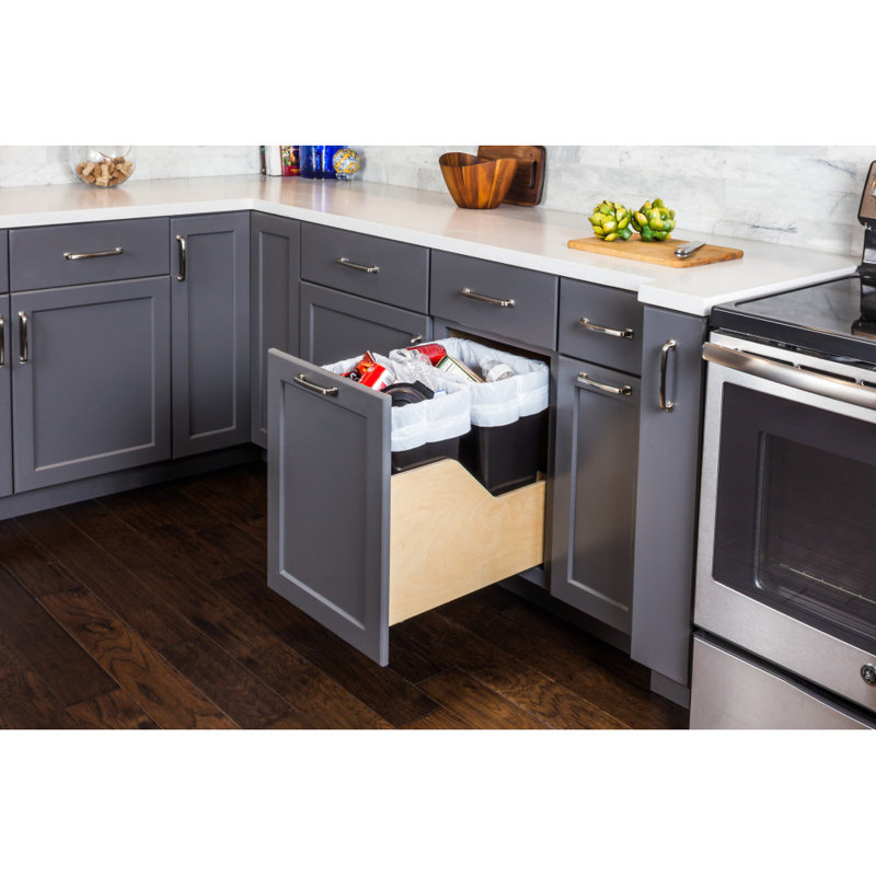 Waste Solution-Wood-Double 50 Solid Wood Open Pull Out Trash Can - 12.5 Gallons, Black