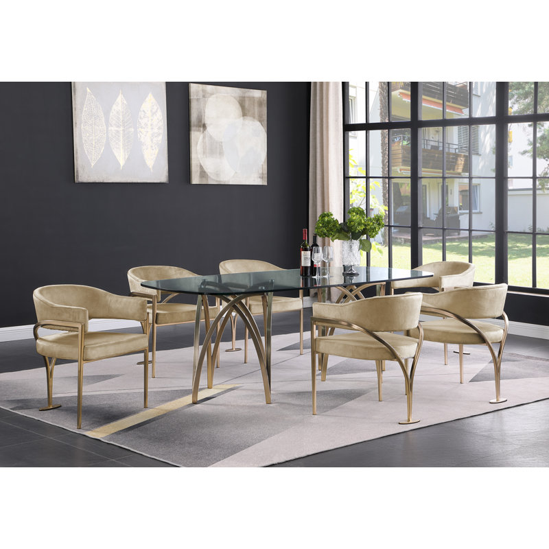 Chaise en velours Kirsi, Velours beige, Doré