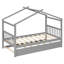Lit simple en bois gris avec lit gigogne, structure en pin, 2 têtes de lit, convient à un matelas de lit gigogne de 4 à 6 po, toit ouvrant pour le plaisir, outils d'assemblage fournis-1687592806