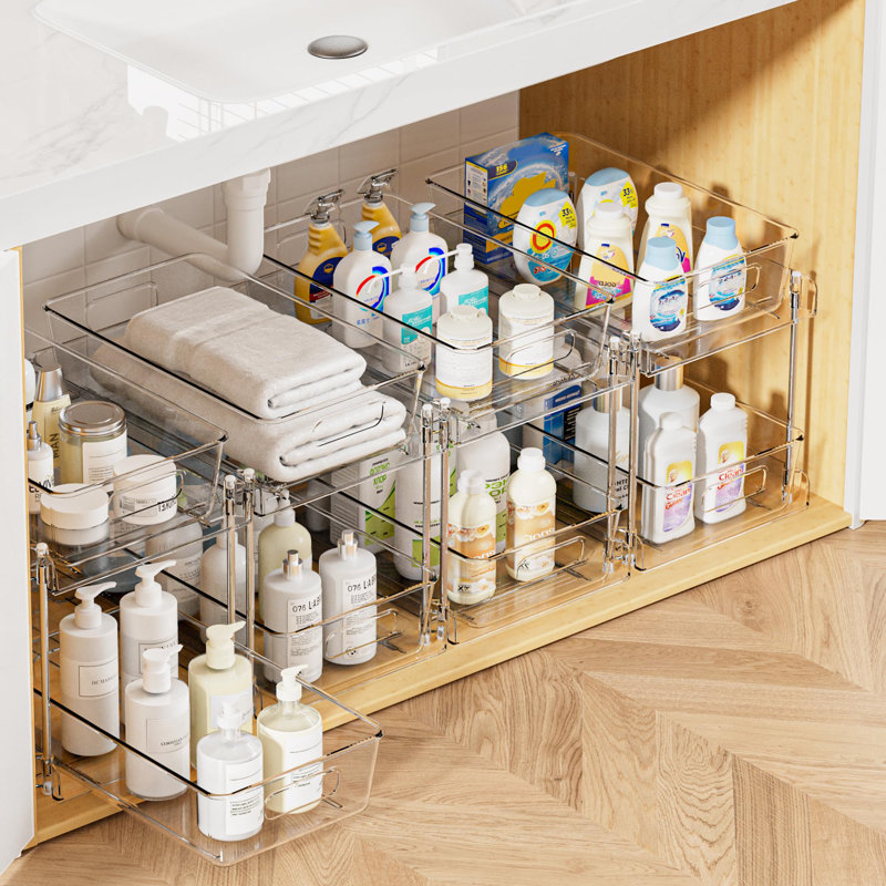 Clear 2-Tier Stainless Steel Under Sink Organizer Set