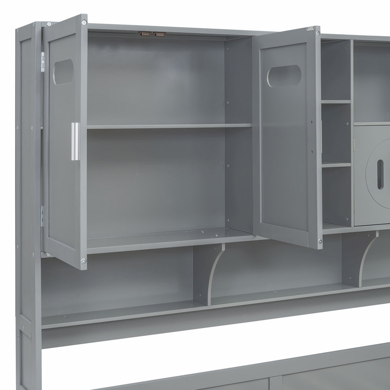2 Drawers Daybed With Bookcase And Cabinet, Gray, Twin
